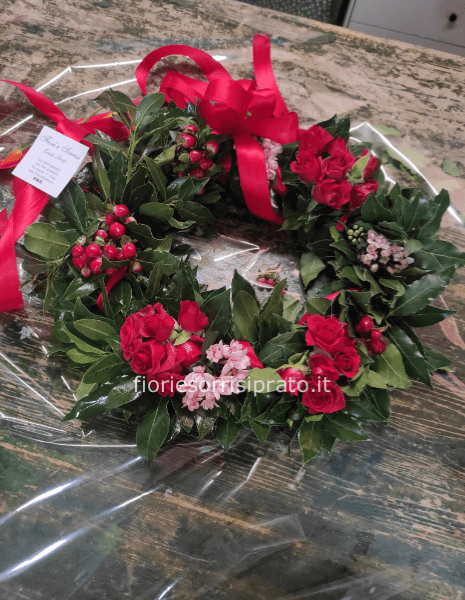 Corona d'alloro per Laurea con roselline e fiori colorati. N17