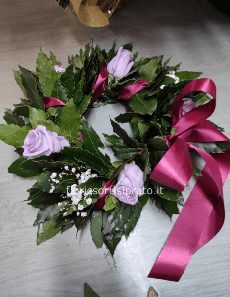 CORONA ROSE LILLA E GYPSOPHILA